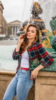 Beautiful Woman Posing by a Parisian Fountain Wallpaper for Mobile