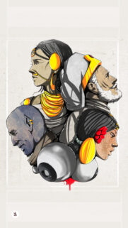 Abstract Cultural Fusion Artistic Illustration Mobile Wallpaper