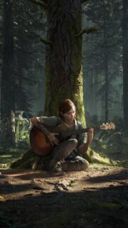 Ellie Playing Guitar in The Last of Us Part II Forest Mobile Wallpaper
