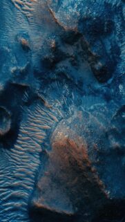Stunning Aerial View of Mars Surface Terrain Deep Blue and Orange Space Wallpaper