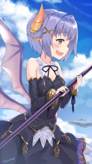 Cute Anime Demon Girl with Purple Hair and Staff Wallpaper HD