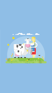 Cute Cartoon Milkmaid and Cow Vector Illustration Mobile Wallpaper