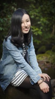 Beautiful Young Woman Portrait in Denim Jacket Forest Wallpaper