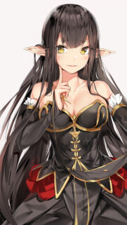 Beautiful Anime Elf Girl with Long Dark Hair in Elegant Fantasy Armor Wallpaper