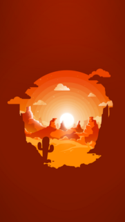 Minimalist Desert Sunset Vector Art Mobile Wallpaper – Vibrant Orange Landscape