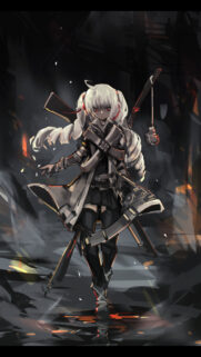 Anime Girl Warrior with White Hair and Red Eyes Dark Aesthetic Mobile Wallpaper