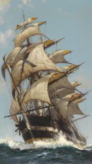 Majestic Vintage Tall Ship Sailing Through Ocean Waves High Resolution Wallpaper