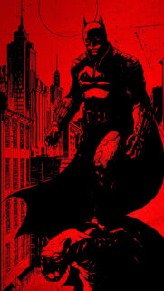 Stunning Batman Gotham City Noir Art Mobile Wallpaper in Striking Red and Black