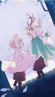 Anime Fantasy Duo Aesthetic Wallpaper with Pastel Colors for Mobile Devices