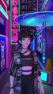 Anime Cyberpunk Girl in Neon City Street Wallpaper for Mobile