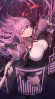 Stunning Purple Hair Anime Girl Digital Interface High Quality Wallpaper