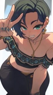 Anime Girl Short Hair Peace Sign Stylish Portrait High Resolution Wallpaper