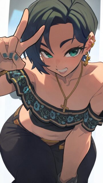 Anime Girl Short Hair Peace Sign Stylish Portrait High Resolution Wallpaper