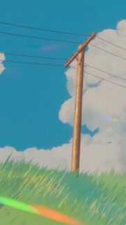 Aesthetic Anime Style Utility Pole Amidst Summer Clouds Mobile Wallpaper