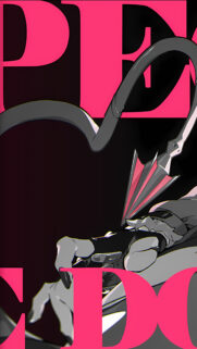 Minimalist Anime Aesthetic Wallpaper with Bold Pink Typography and Dark Gray Details