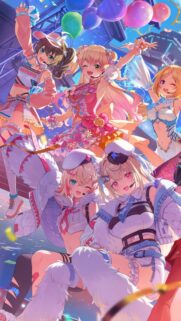 Vibrant Anime Idol Group Performing on Concert Stage Mobile Wallpaper