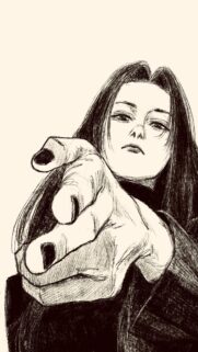 Intense Anime Girl Pointing Finger Sketch Aesthetic Mobile Wallpaper