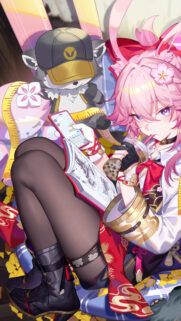 Cute Pink Hair Anime Girl Relaxing with Bubble Tea and Phone Wallpaper