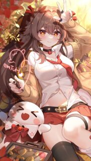 Cute Anime Girl with Stylus and Mascot High Quality Mobile Wallpaper