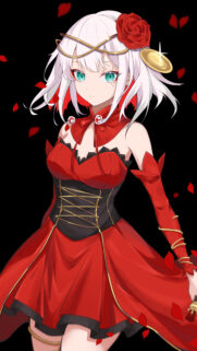 Anime Girl in Red Rose Dress with White Hair Wallpaper for Mobile