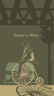 Minimalist Anime Girl Cycling to Work Aesthetic Mobile Wallpaper
