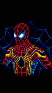 Neon Spider Man Iron Spider Suit Cyberpunk Wallpaper for Mobile