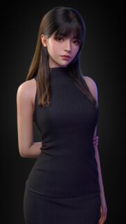 Stunning Realistic Portrait of a Beautiful Young Woman in a Black Dress Wallpaper