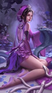 Mystical Purple Goddess with Serpents Fantasy Art Mobile Wallpaper
