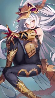 Anime Girl with White Hair and Golden Armor Mobile Wallpaper HD
