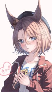 Cute Anime Girl with Animal Ears Holding a Gift Premium Mobile Wallpaper