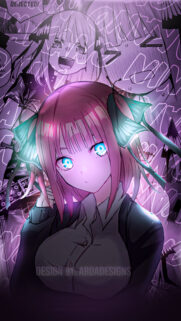 Nino Nakano Aesthetic Anime Wallpaper with Glowing Blue Eyes and Purple Neon Vibes
