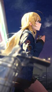 Anime Girl with Golden Hair at Night Cityscape Wallpaper 4K