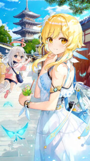 Lumine and Paimon Summer Vacation Genshin Impact Anime Wallpaper for Mobile