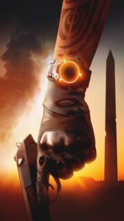 Post Apocalyptic Soldier With Glowing Tech Wristband and Pistol Wallpaper