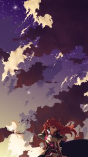 Anime Girl Under Dreamy Purple Sunset Sky Wallpaper for Mobile