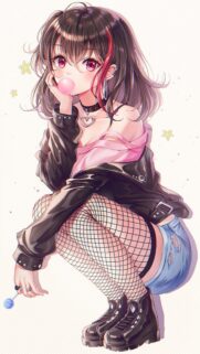 Anime Girl With Bubblegum and Pink Aesthetic Stylish Wallpaper