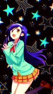 Aesthetic Anime Girl with Glitch Star Background High Quality Mobile Wallpaper