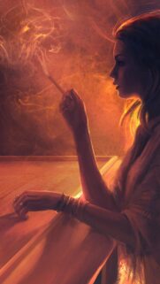 Stunning Woman Smoking in Warm Golden Light Artistic Mobile Wallpaper