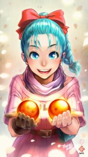 Anime Bulma Holding Glowing Dragon Balls High Quality Mobile Wallpaper