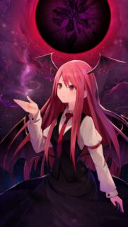 Anime Demon Girl with Red Hair and Dark Wings Digital Art Wallpaper
