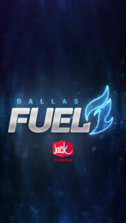 Dallas Fuel Esports Mobile Wallpaper with Neon Flame Logo and Jack in the Box Branding