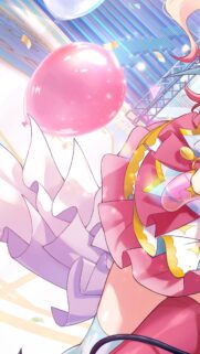 Cute Anime Girl with Pink Balloons and Festive Celebration Background Wallpaper