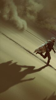 Dune Inspired Desert Warrior Running Through Sandstorm Mobile Wallpaper