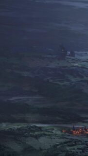 Stunning Fantasy Landscape with Distant Castle and Glowing Village Mobile Wallpaper