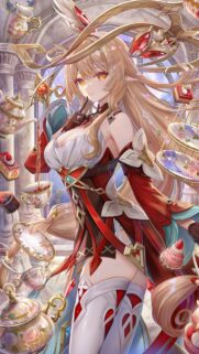 Elegant Anime Elf Tea Party Wallpaper with Magical Floral Accents and Vibrant Fantasy Style