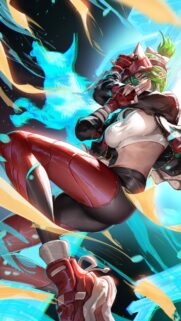 Dynamic Anime Girl Fighter with Neon Blue Spirit Wolf Wallpaper