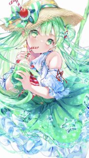 Cute Anime Girl with Mint Green Hair and Refreshing Soda Wallpaper