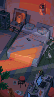 Cozy Pixel Art Bedroom at Sunset Aesthetic Mobile Phone Wallpaper