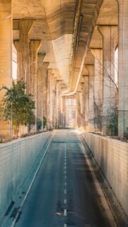 Urban Infrastructure Highway Overpass Wallpaper with Soft Warm Sunlight