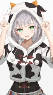 Cute Anime Girl in Cow Hoodie Aesthetic Wallpaper for Mobile